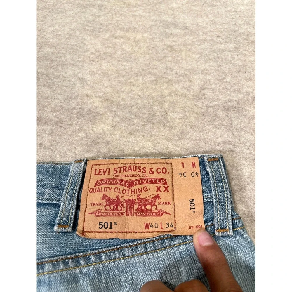 Levis 505 Regular Fit Jeans Mens 36x30 Blue‎ Whiskered Denim Straight Leg Cotton